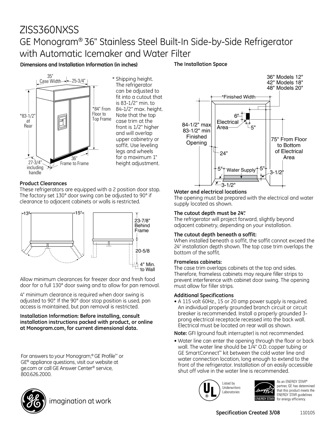 GE ZISS360NXSS dimensions 