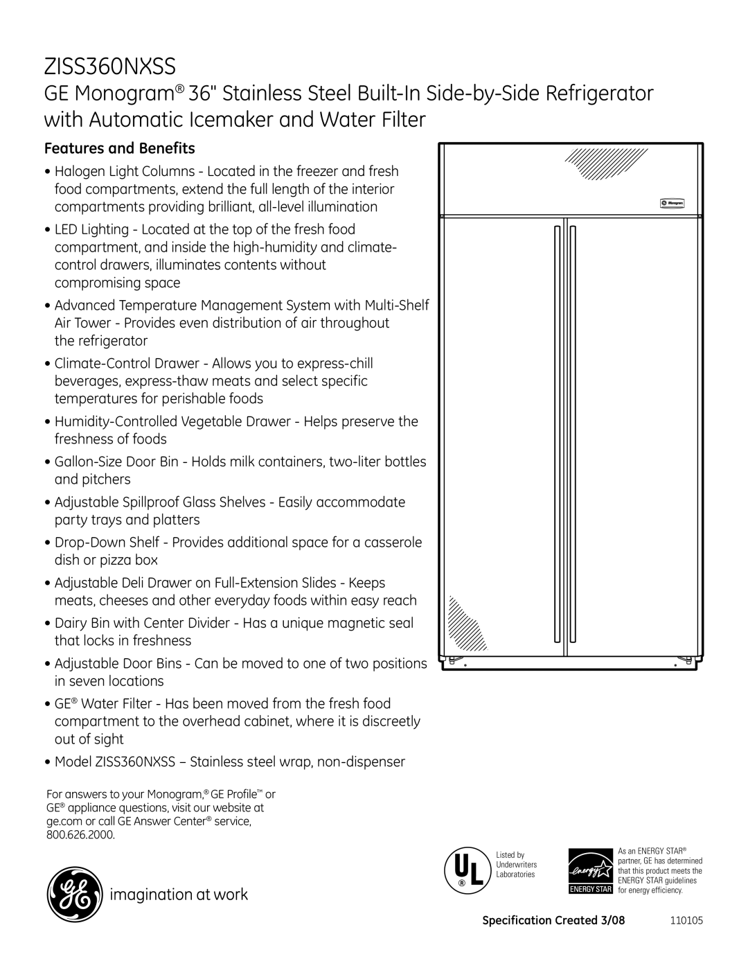 GE ZISS360NXSS dimensions Features and Benefits 