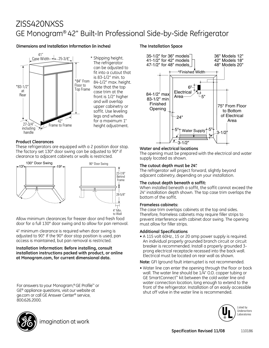 GE ZISS420NXSS dimensions 