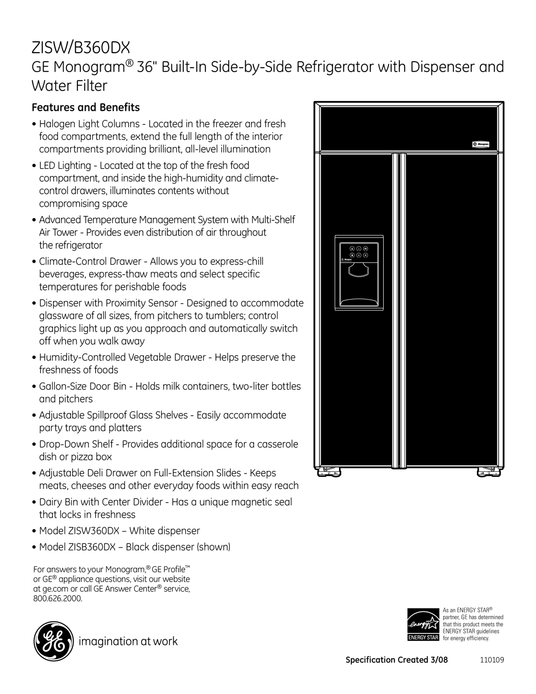 GE ZISW360DX dimensions Features and Benefits 