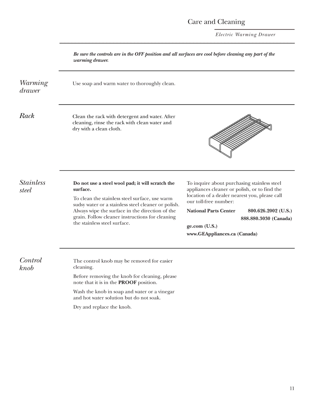 GE ZKD910 owner manual Warming drawer Rack, Stainless steel 