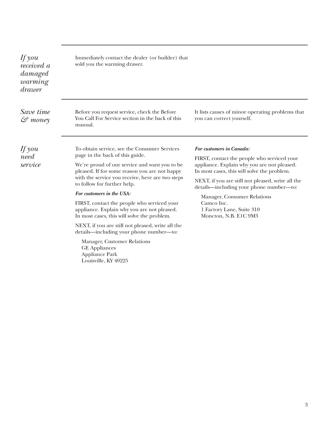 GE ZKD910 owner manual Save time & money, If you need service 