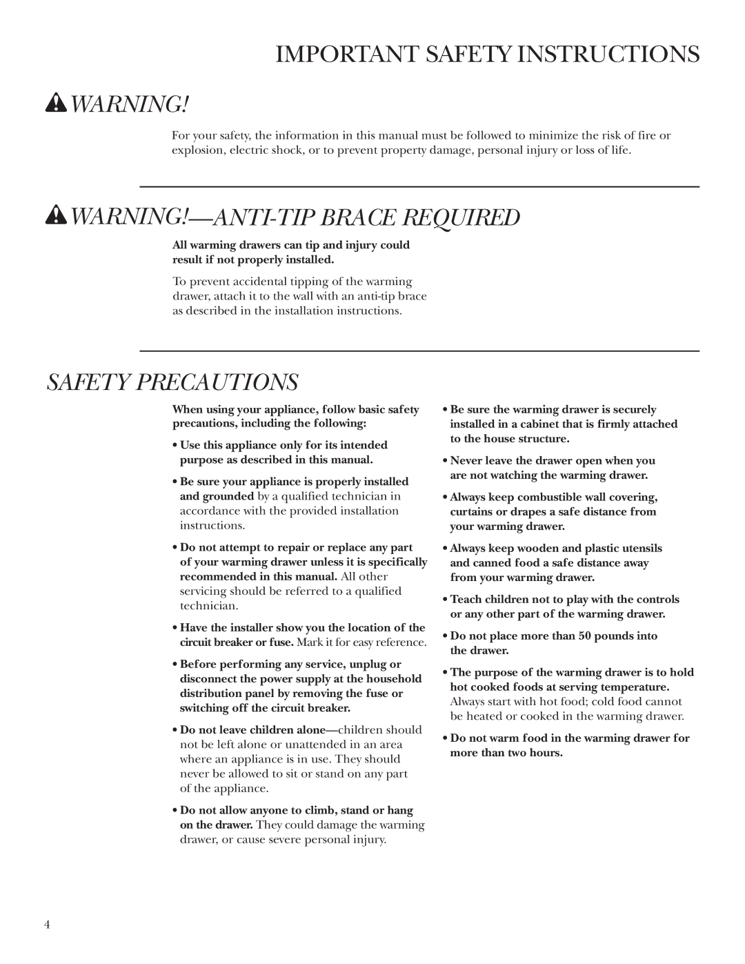 GE ZKD910 owner manual Safety Precautions 