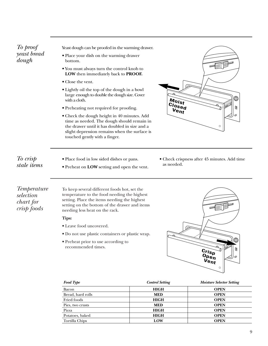 GE ZKD910 owner manual To proof yeast bread dough 