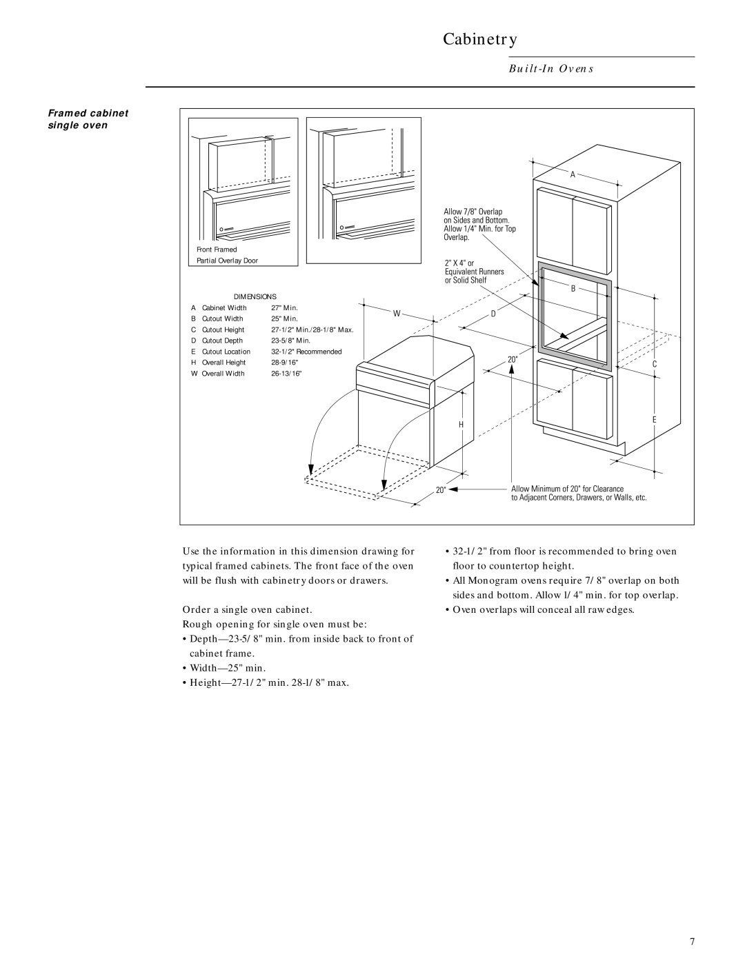 GE ZMC1090WV, ZEM200WV, ZMC1090BV, ZEK757WW, ZEK737BW, ZEK757BW, ZEK737WW installation instructions Framed cabinet single oven 