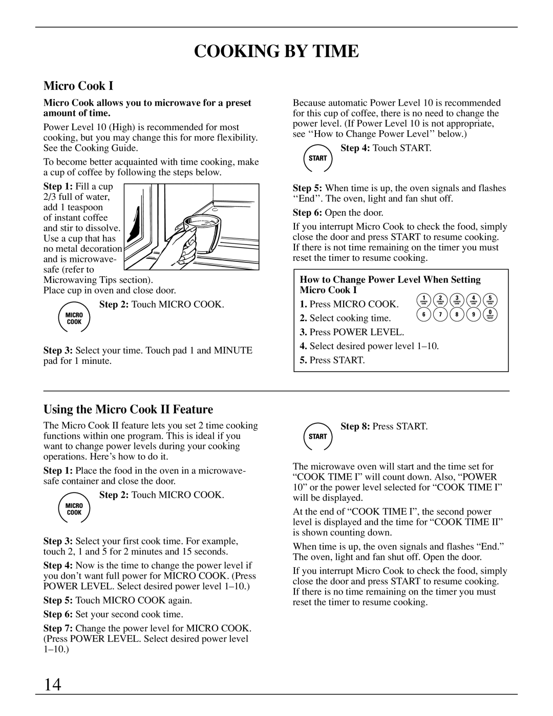 GE ZMC1095 Cooking by Time, Using the Micro Cook II Feature, How to Change Power Level When Setting Micro Cook 