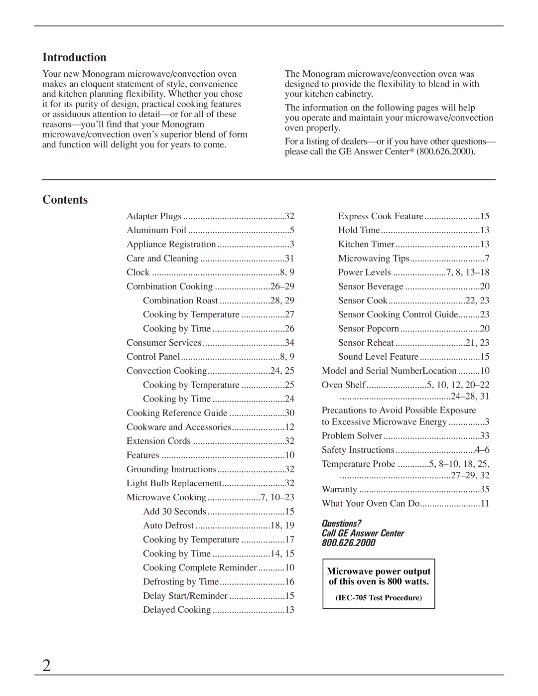 GE ZMC1095 owner manual Introduction, Contents 