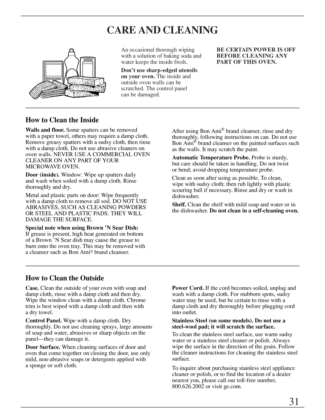 GE ZMC1095 owner manual Care and Cleaning, How to Clean the Inside, How to Clean the Outside 