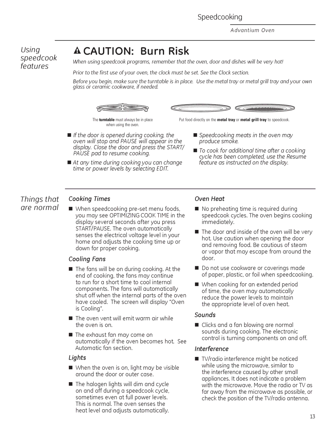 GE ZSA2201 owner manual Speedcooking, Using speedcook features, Things that are normal 