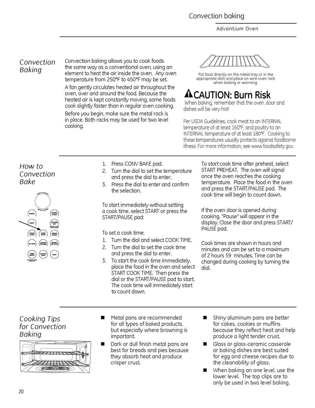 GE ZSA2201 Convection baking, How to Convection Bake, Cooking Tips for Convection Baking, Press Conv Bake pad 