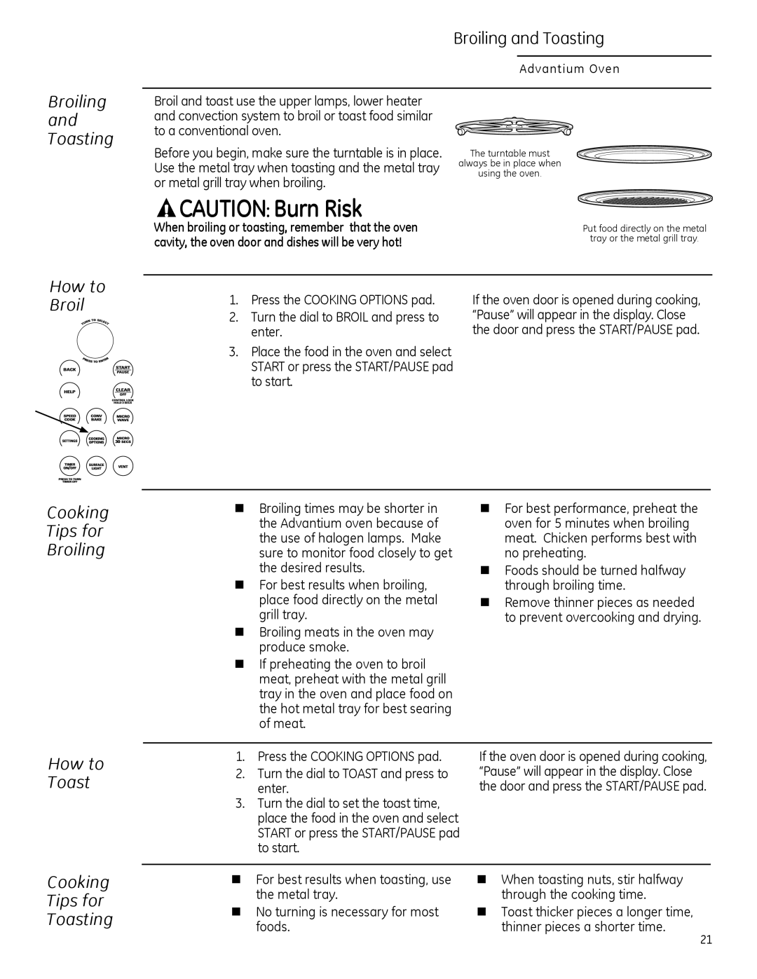 GE ZSA2201 Broiling and Toasting, How to Broil, Cooking Tips for Broiling, How to Toast, Cooking Tips for Toasting 