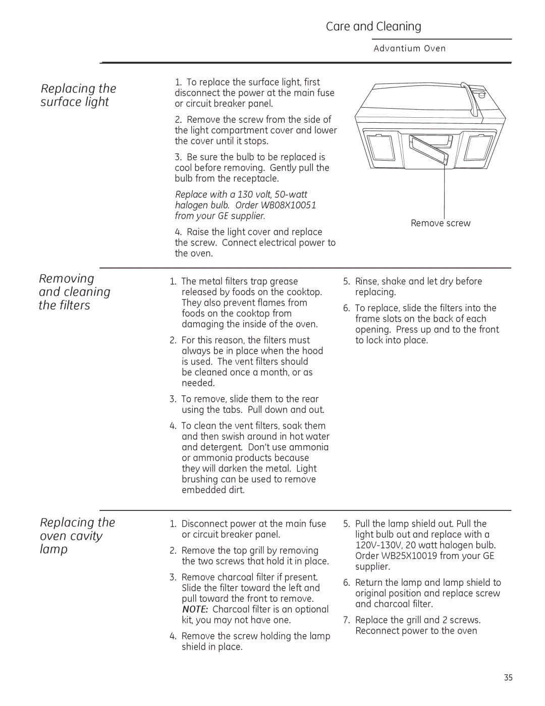 GE ZSA2201 owner manual Replacing the surface light, From your GE supplier 