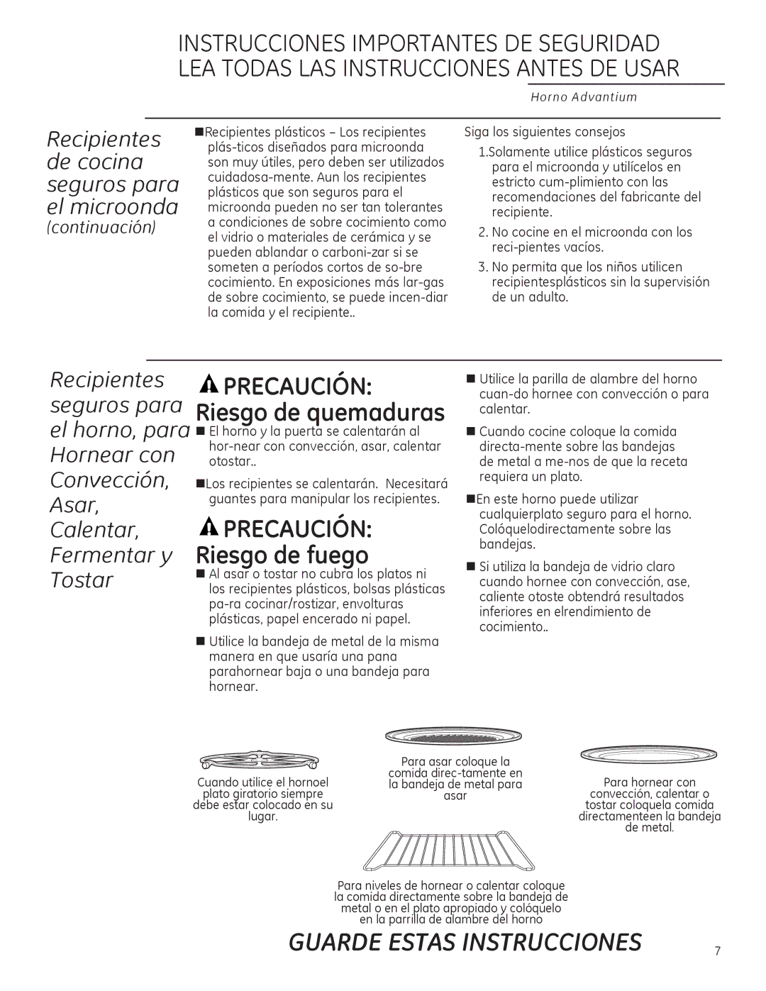 GE ZSA2201 Continuación, El horno y la puerta se calentarán al, Otostar, Al asar o tostar no cubra los platos ni 