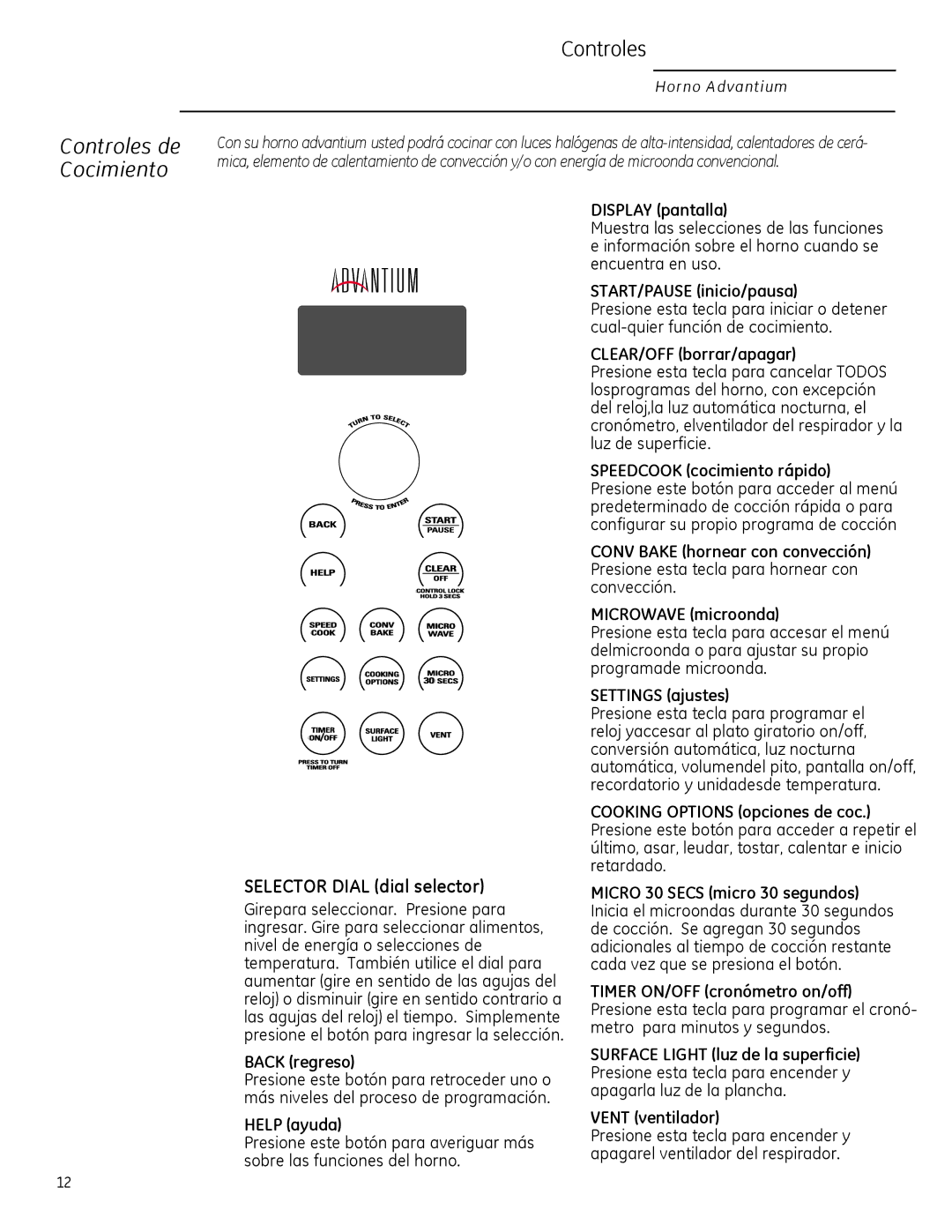 GE ZSA2201 owner manual Controles de Cocimiento 