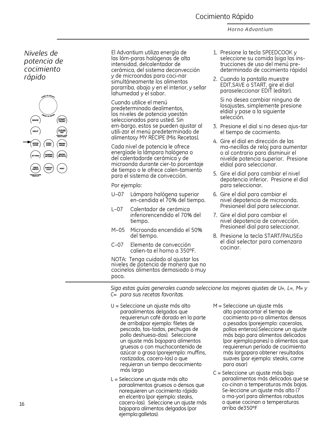 GE ZSA2201 owner manual Niveles de potencia de cocimiento rápido, Por ejemplo, = para sus recetas favoritas 