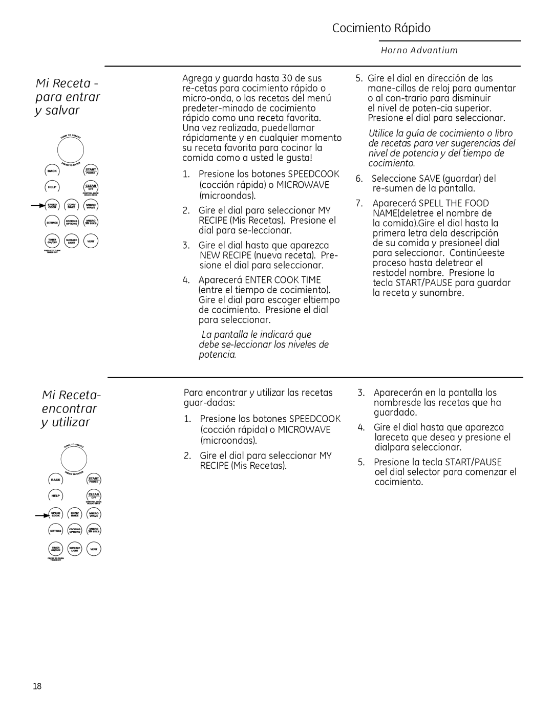 GE ZSA2201 owner manual Mi Receta para entrar y salvar, Mi Receta- encontrar y utilizar 