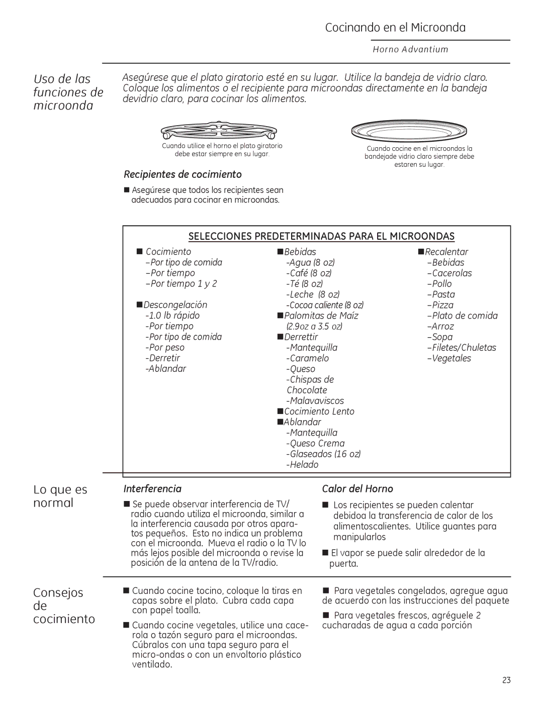 GE ZSA2201 Cocinando en el Microonda, Lo que es normal Consejos de cocimiento, Uso de las funciones de microonda 