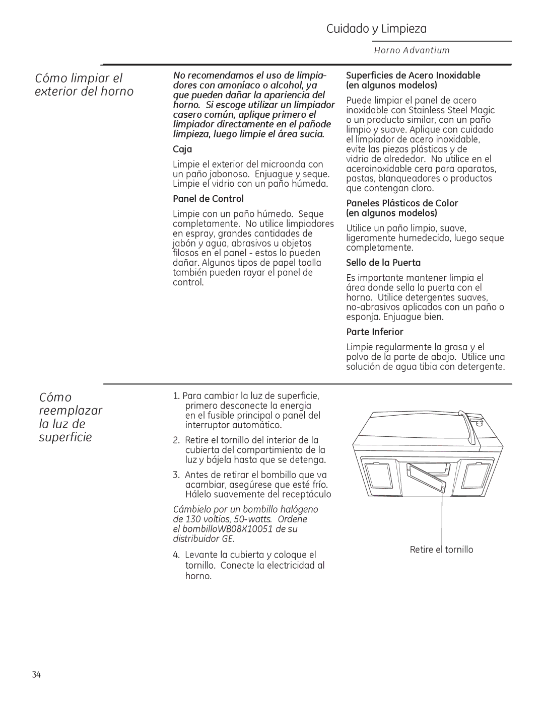 GE ZSA2201 owner manual Caja, Panel de Control, Sello de la Puerta, Parte Inferior 