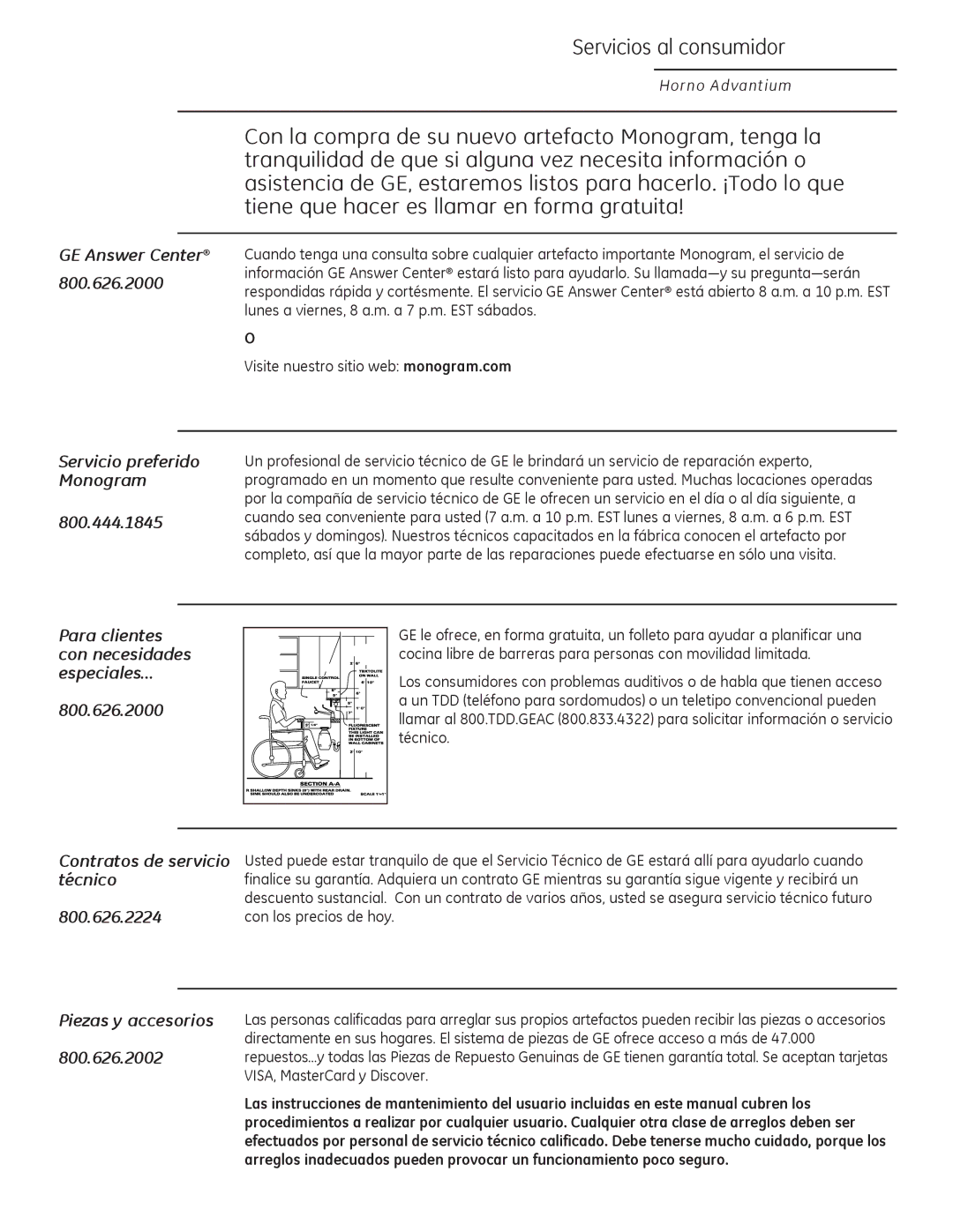 GE ZSA2201 owner manual Servicios al consumidor, GE Answer Center 