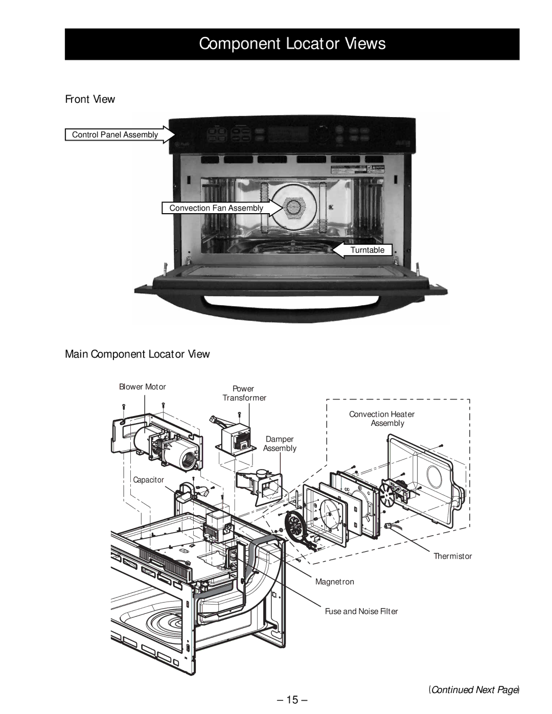 GE SCB 1000, ZSC 1001, ZSC 1000, SCB 1001 manual Component Locator Views, Front View, Main Component Locator View 