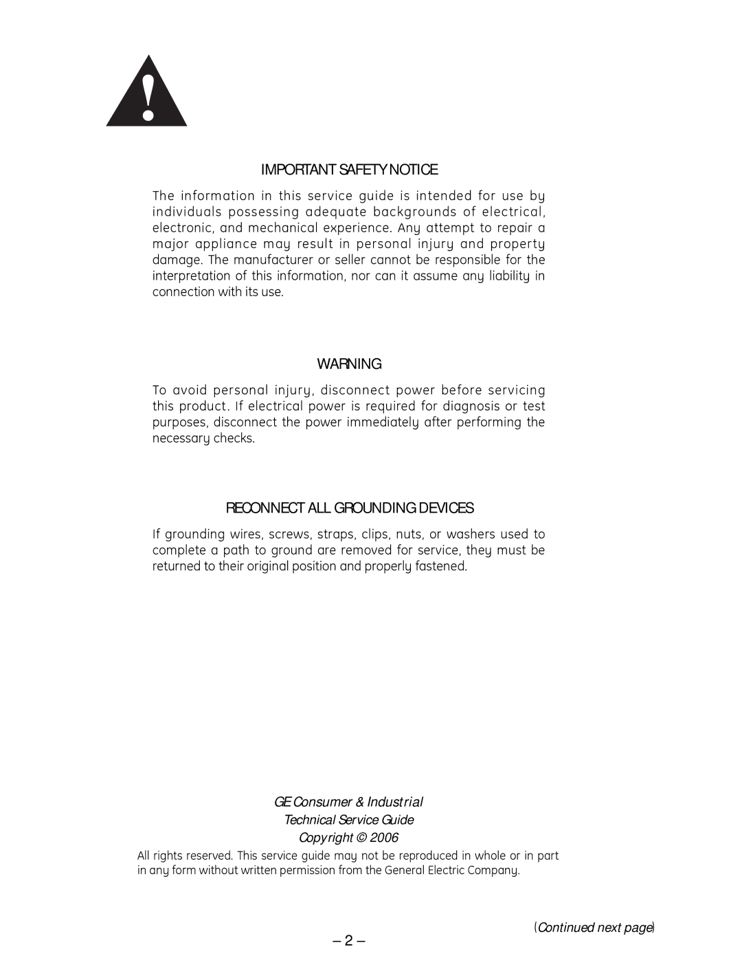 GE SCB 1001, ZSC 1001, ZSC 1000, SCB 1000 manual Important Safety Notice 