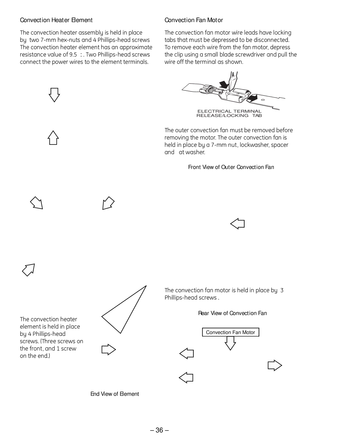 GE ZSC 1001, ZSC 1000, SCB 1001, SCB 1000 manual Convection Heater Element, Convection Fan Motor 