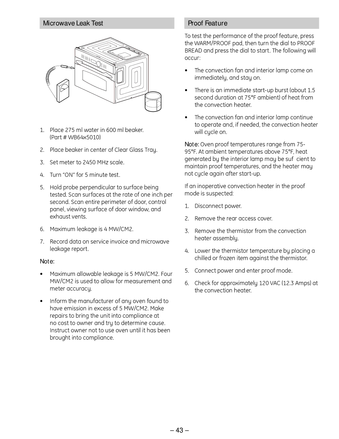 GE SCB 1000, ZSC 1001, ZSC 1000, SCB 1001 manual Microwave Leak Test, Proof Feature 