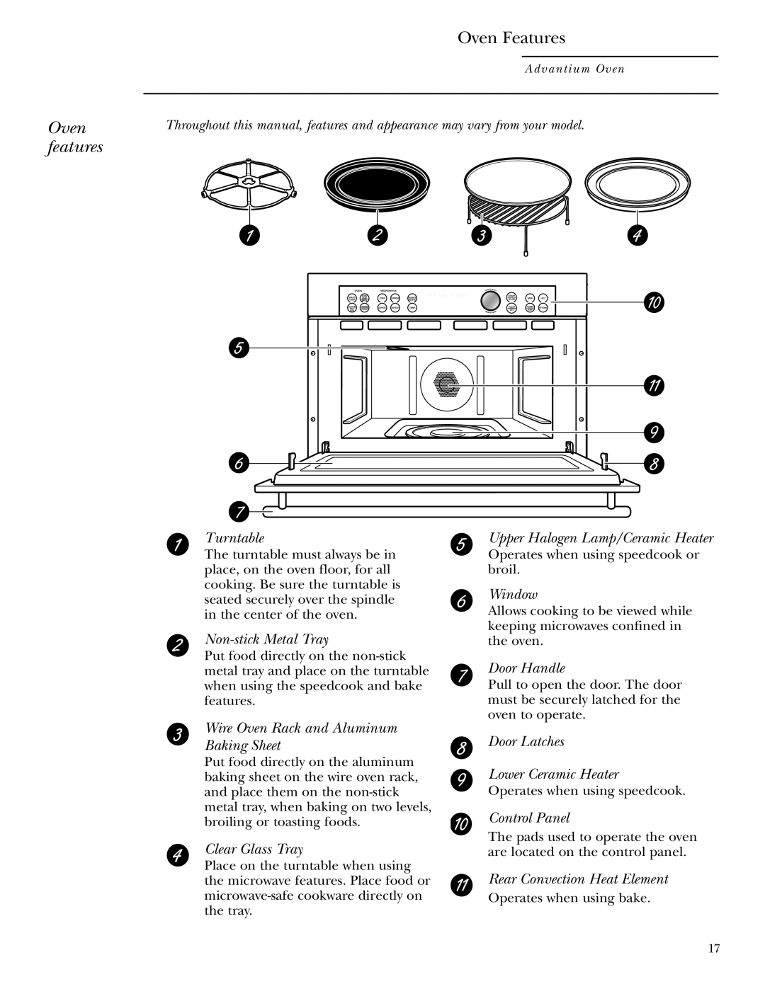 GE ZSC1000, ZSC1001 owner manual Oven Features, Oven features 