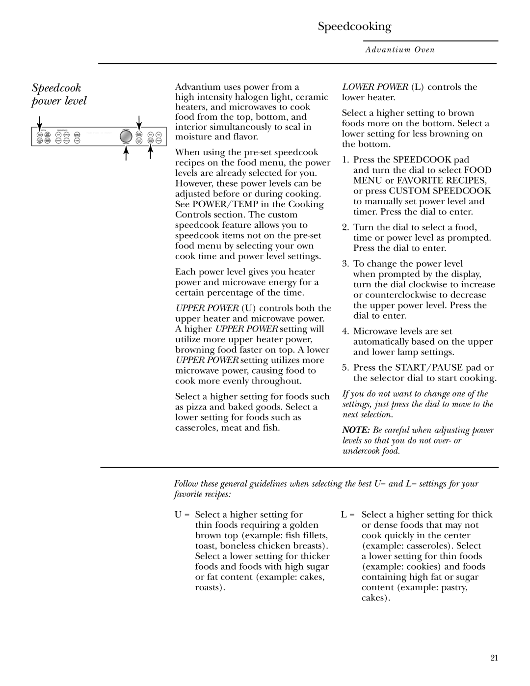 GE ZSC1000, ZSC1001 owner manual Speedcook power level 