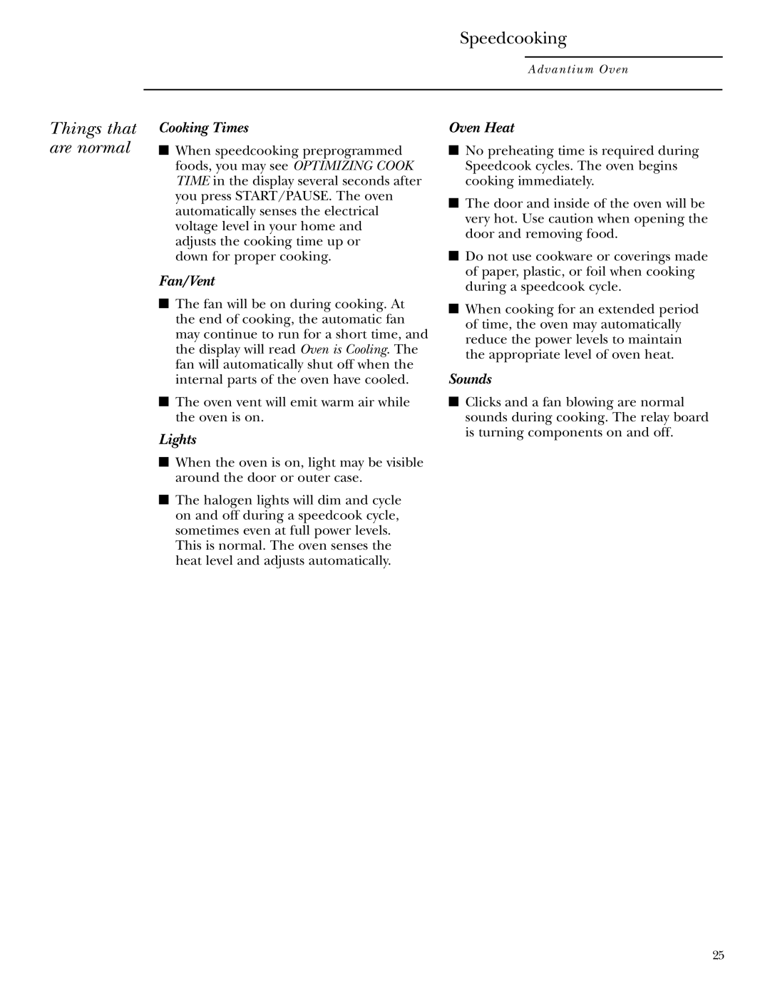 GE ZSC1000, ZSC1001 owner manual Things that are normal, Cooking Times 