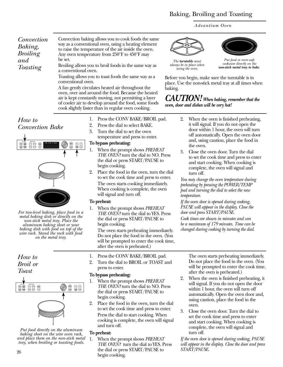 GE ZSC1001, ZSC1000 owner manual Convection Baking, Broiling and Toasting, How to Convection Bake, How to Broil or Toast 