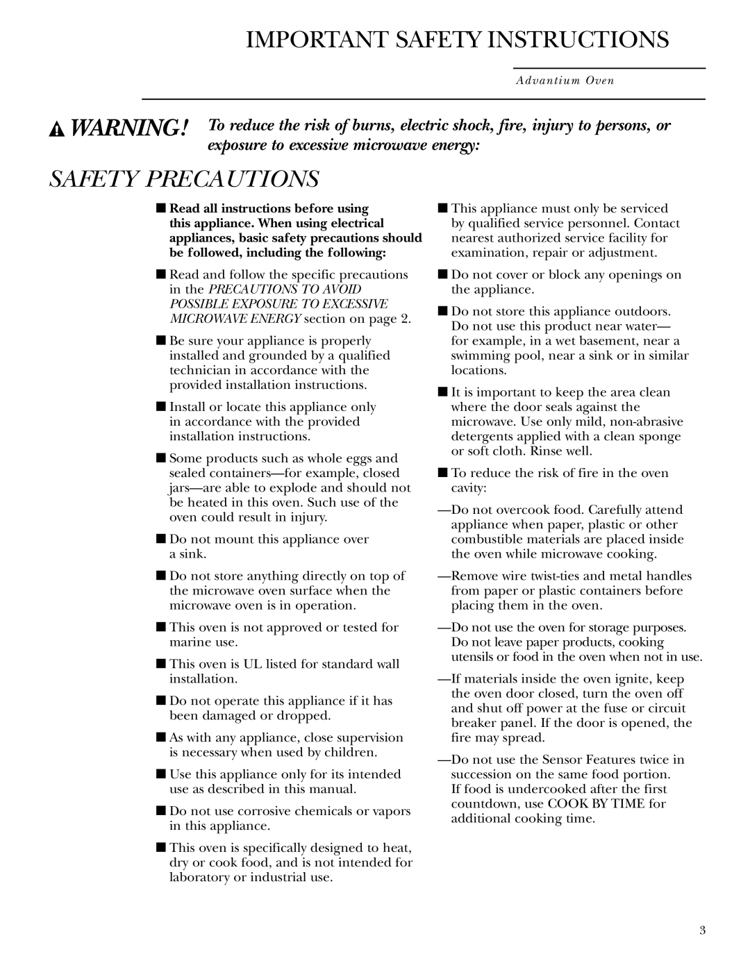 GE ZSC1000, ZSC1001 owner manual Safety Precautions 