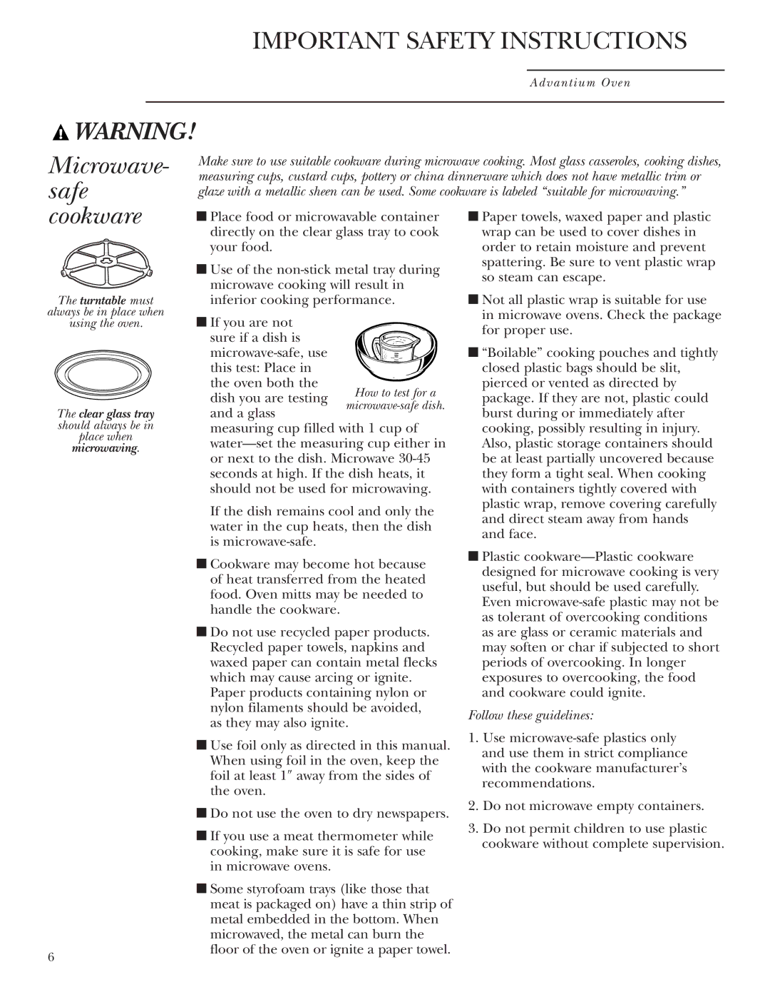 GE ZSC1001, ZSC1000 owner manual Microwave- safe, Follow these guidelines 