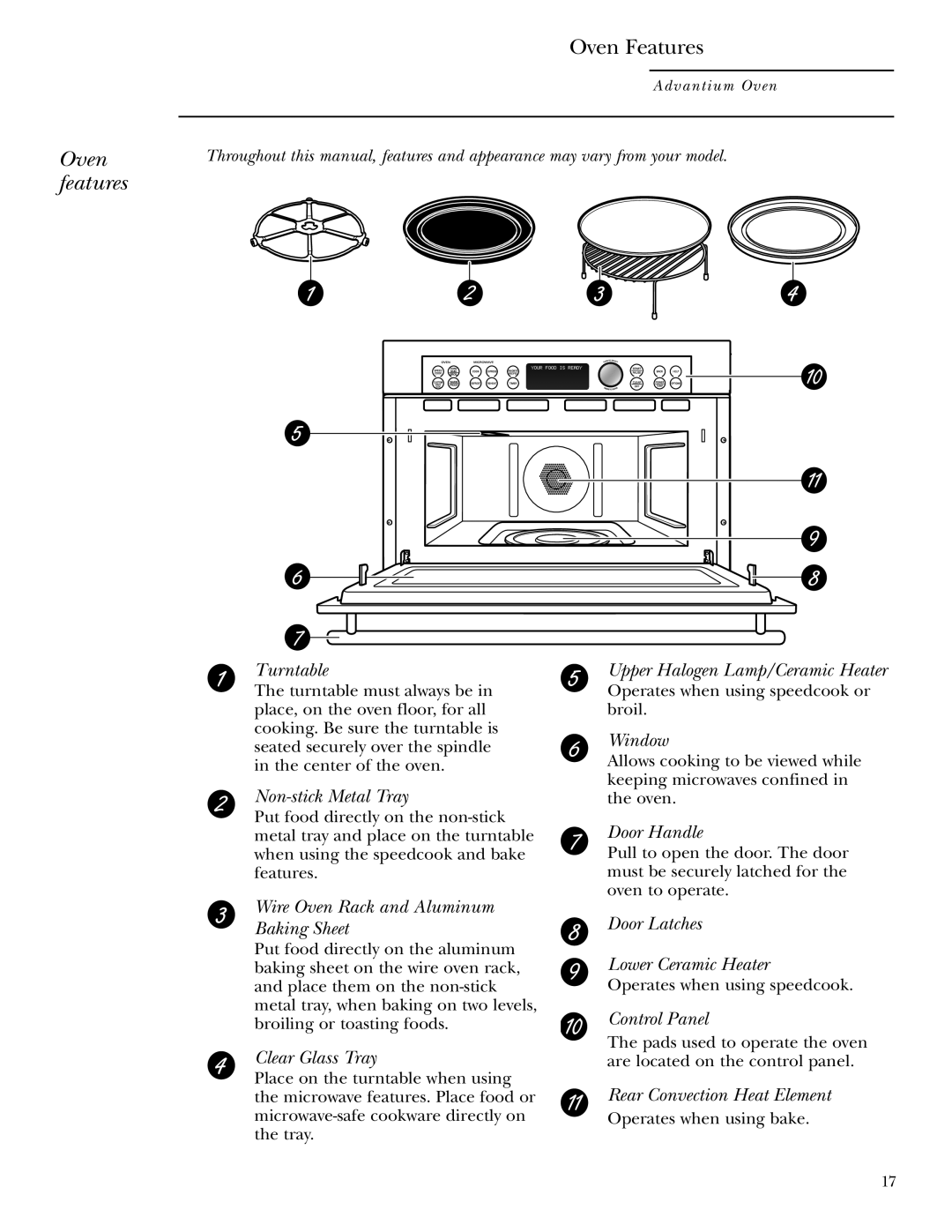 GE ZSC1000, ZSC1001 owner manual Oven Features, Oven features 