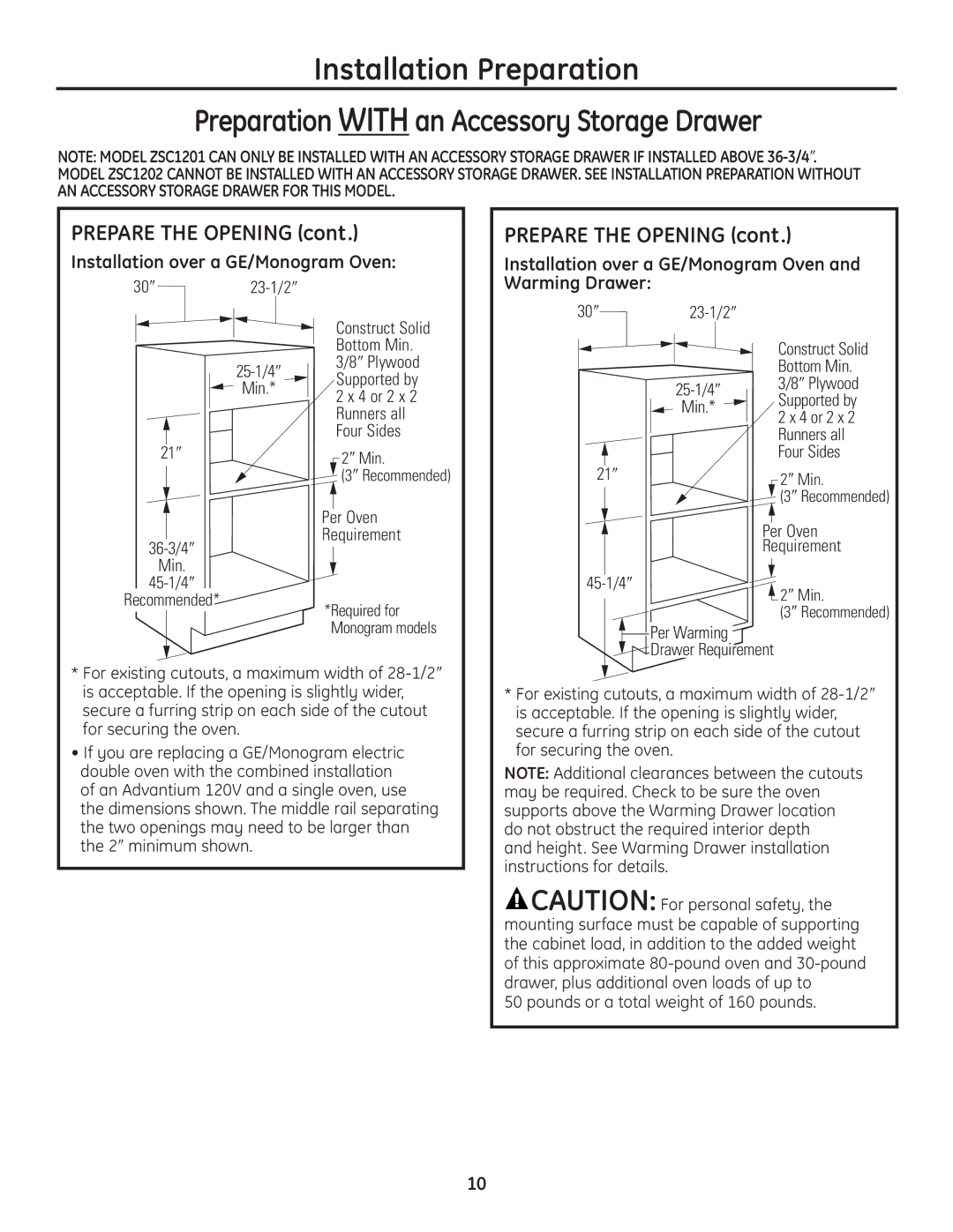 GE ZSC1201SS, ZSC1202SS, PSB1201SS, PSB1200WW, PSB1200BB installation instructions Warming Drawer 