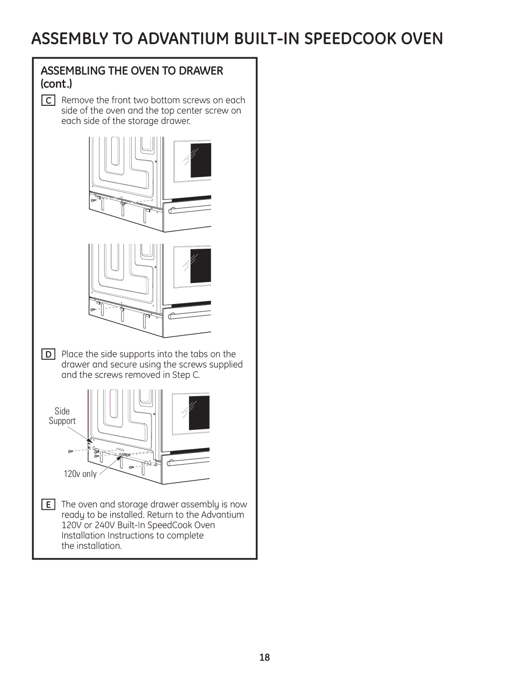 GE PSB1200WW, ZSC1201SS, ZSC1202SS, PSB1201SS, PSB1200BB installation instructions Assembling the Oven to Drawer 