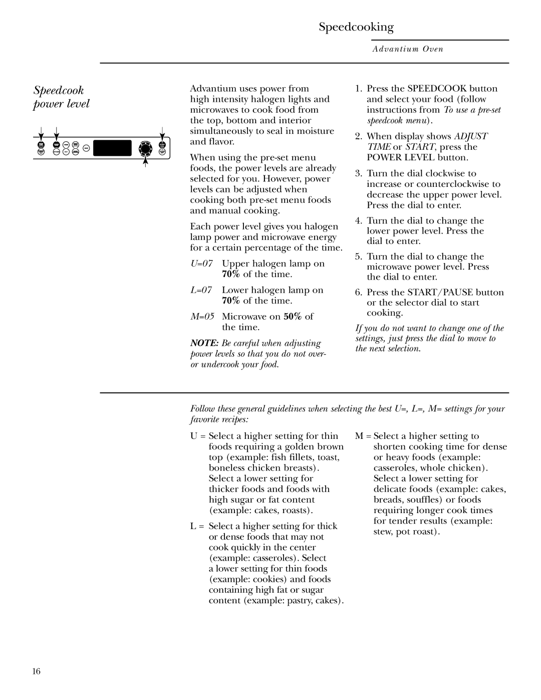 GE ZSC2001, ZSC2000 owner manual Speedcook power level 