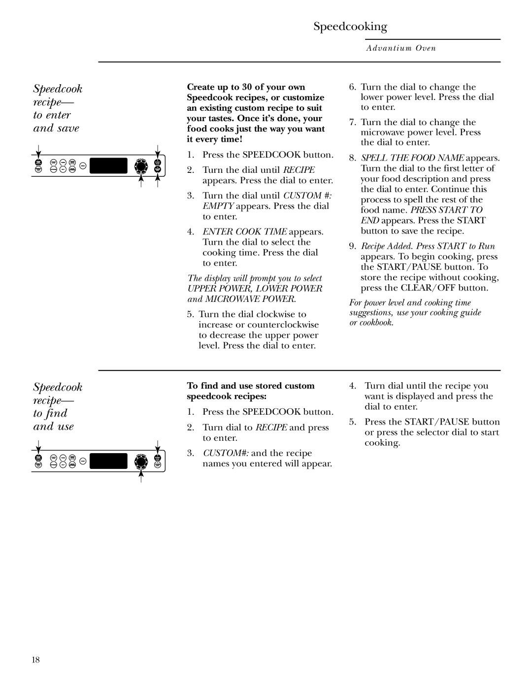 GE ZSC2001, ZSC2000 owner manual Speedcook recipe- to enter and save, Speedcook recipe- to find and use 