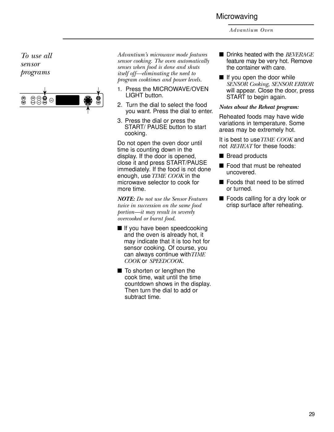 GE ZSC2000, ZSC2001 owner manual To use all sensor programs 