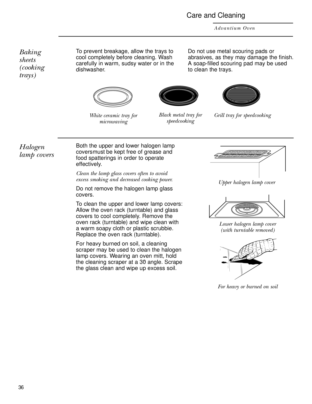 GE ZSC2001 Baking sheets cooking trays, Halogen lamp covers, Upper halogen lamp cover, For heavy or burned on soil 