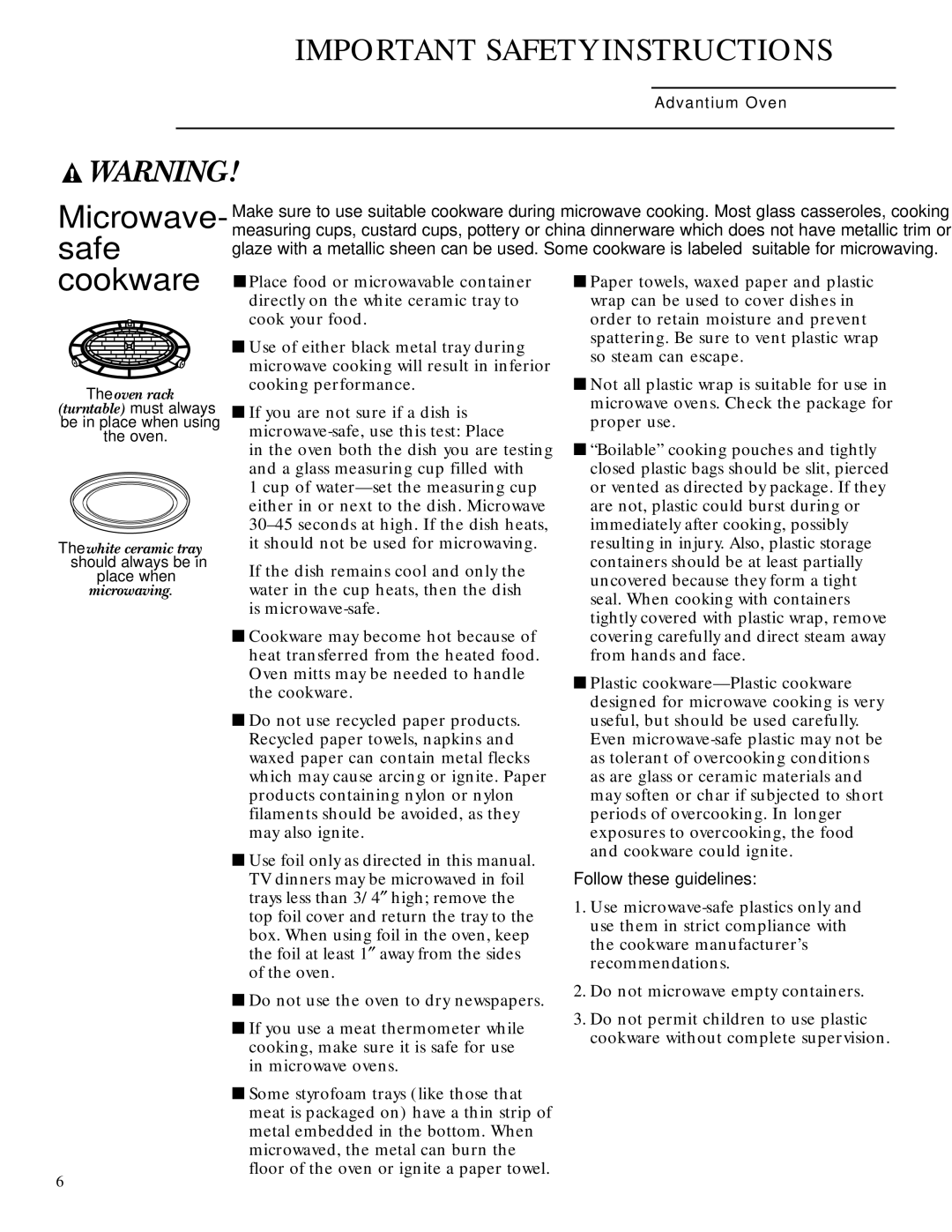 GE ZSC2001, ZSC2000 owner manual Microwave- safe, Follow these guidelines 