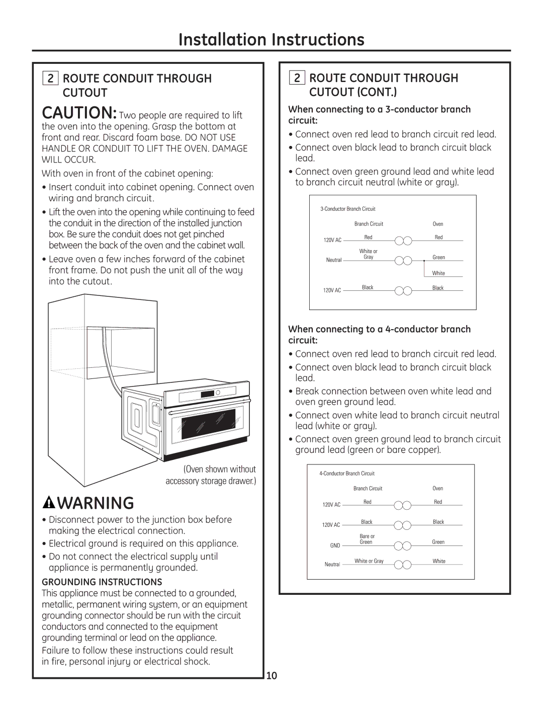 GE ZSC2201, ZSC2200, ZSC2202, PSB2200, PSB2201 installation instructions Route Conduit Through Cutout, Grounding Instructions 