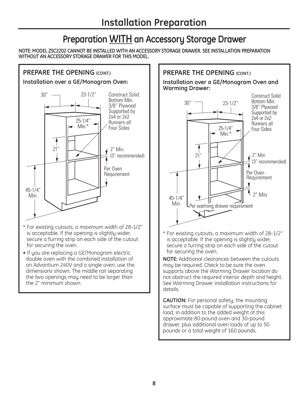 GE PSB2200, ZSC2201, ZSC2200, ZSC2202, PSB2201 installation instructions Per Oven Requirement 