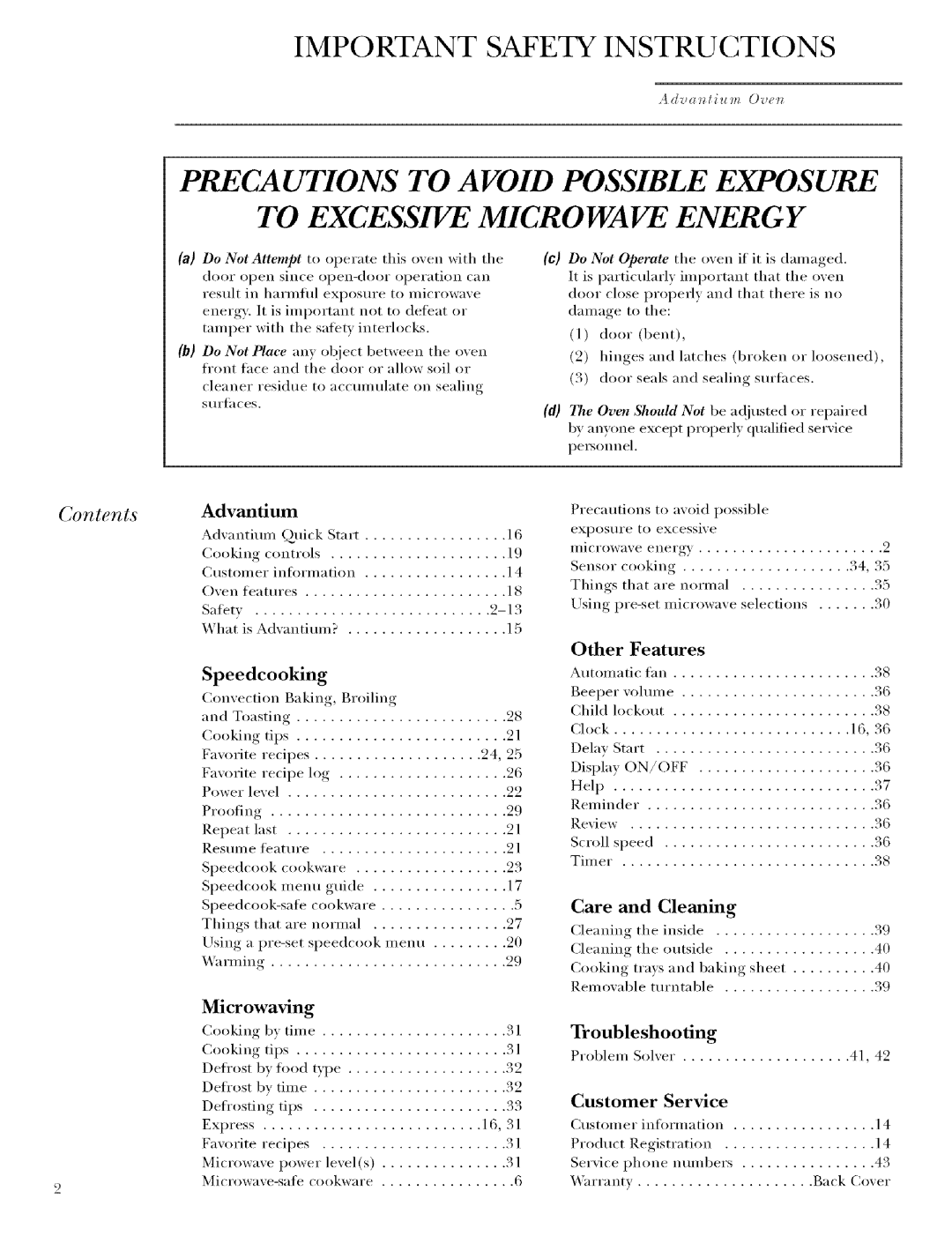 GE ZSCIO00, ZSCIO01 manual To Excessive Micro Wave Energ Y, Contents 