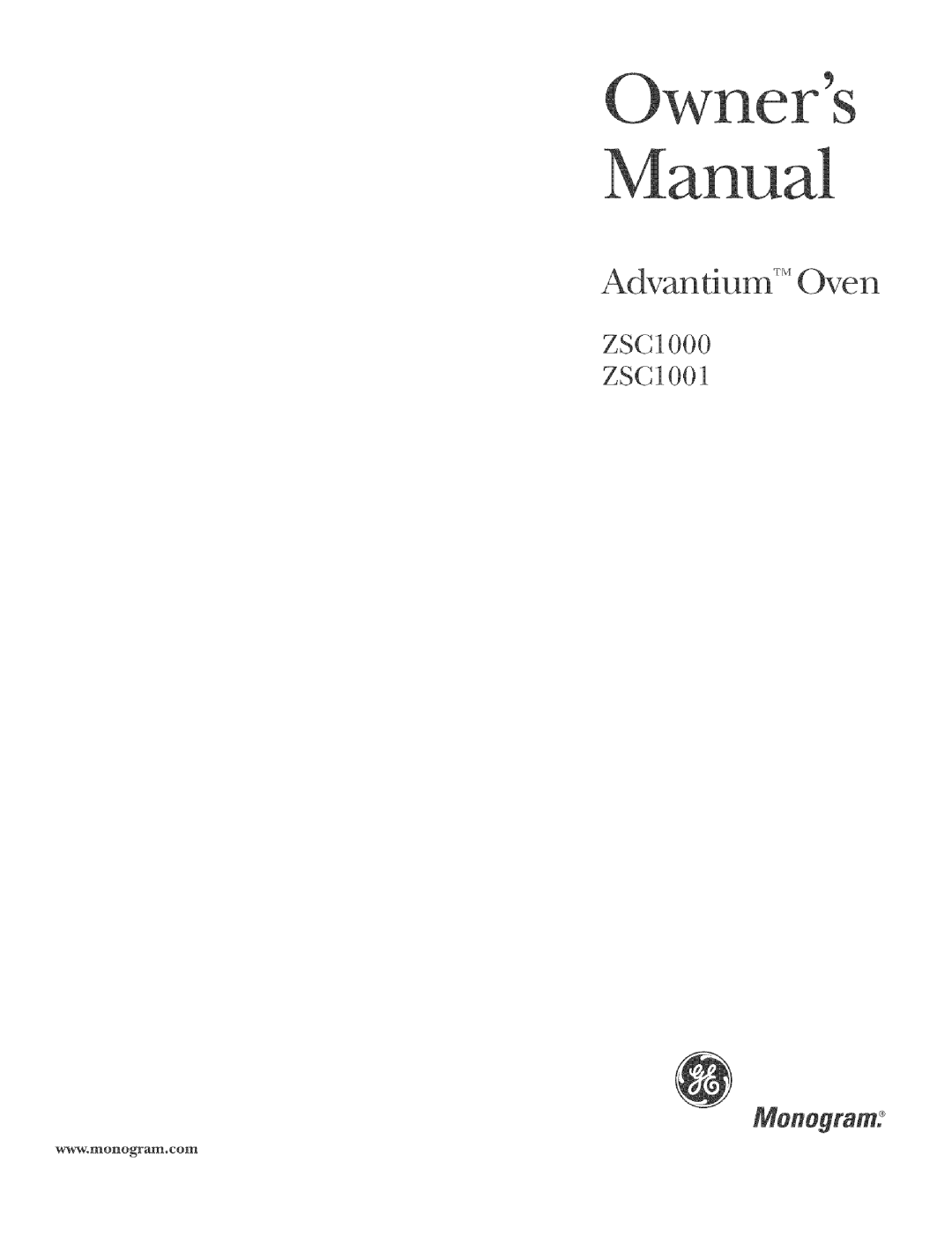 GE manual ZSCIO00 ZSCIO01, Monogram, Ovel l, wwwolllonoglcaIn, c o!1_ 