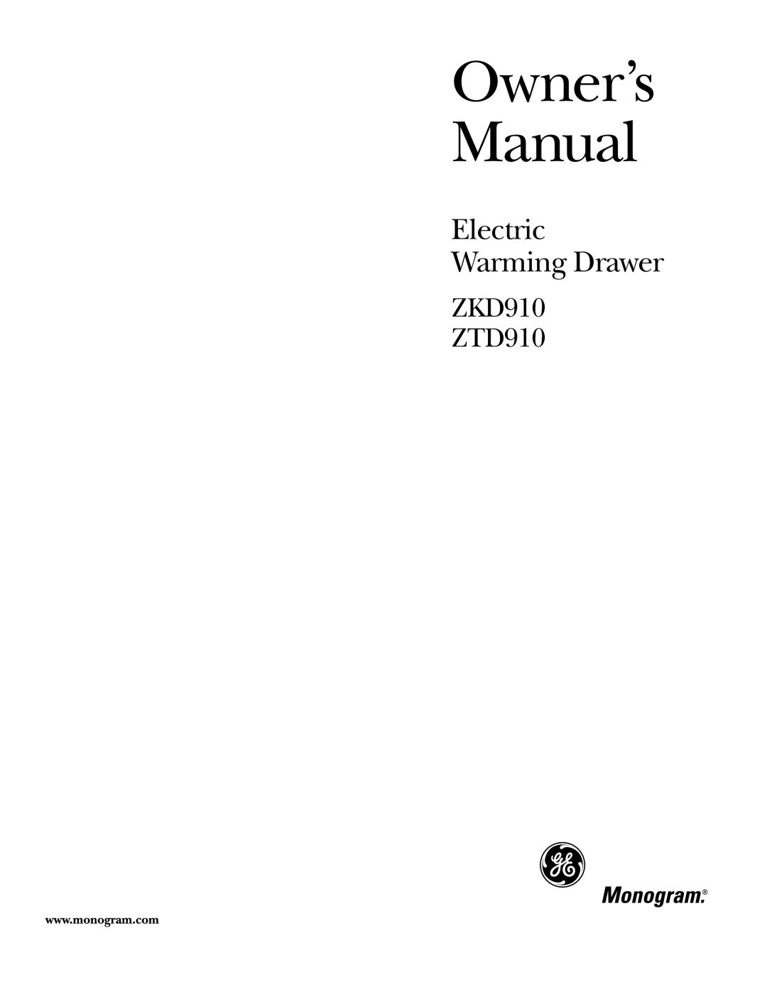 GE ZTD910 owner manual Electric Warming Drawer 