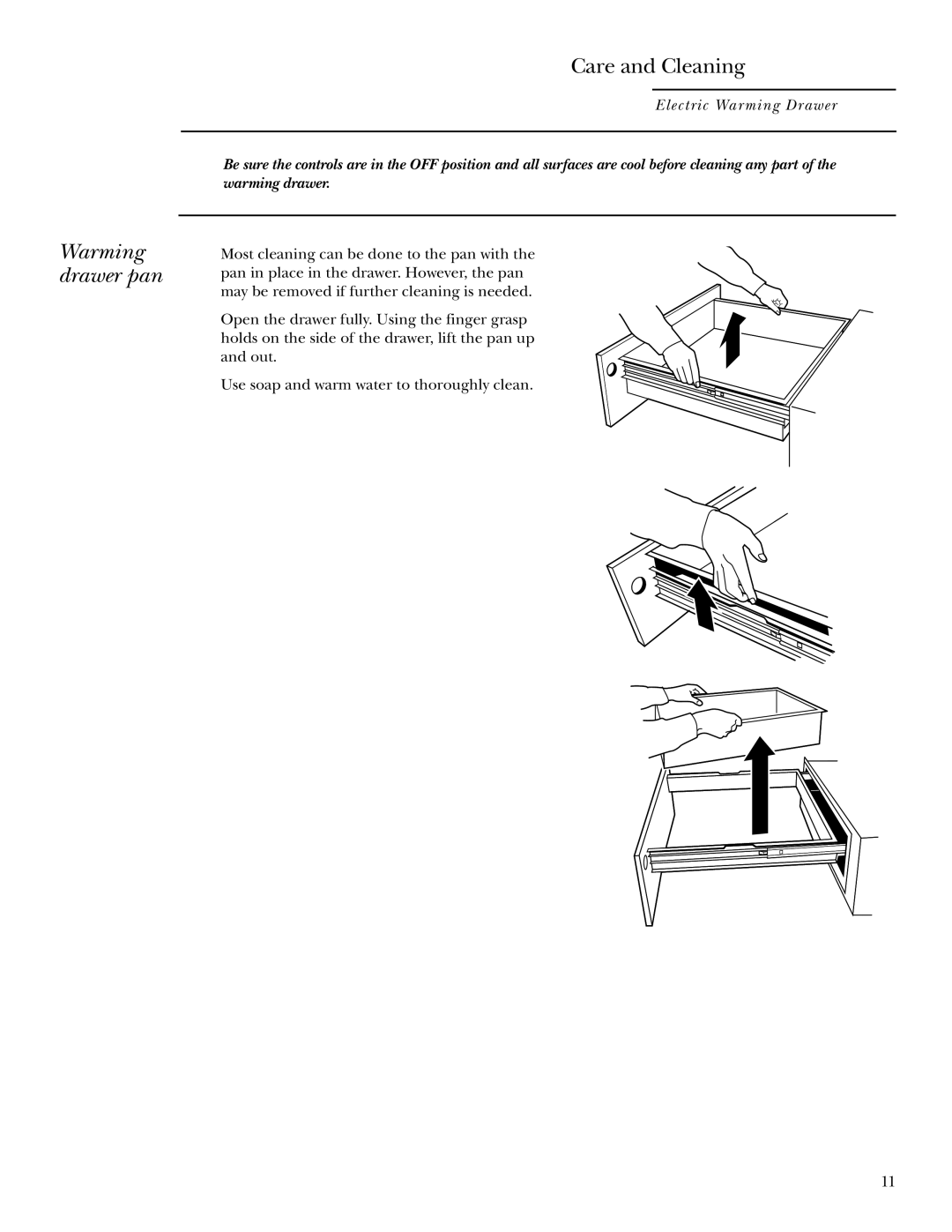 GE ZTD910 owner manual Warming drawer pan, Care and Cleaning 