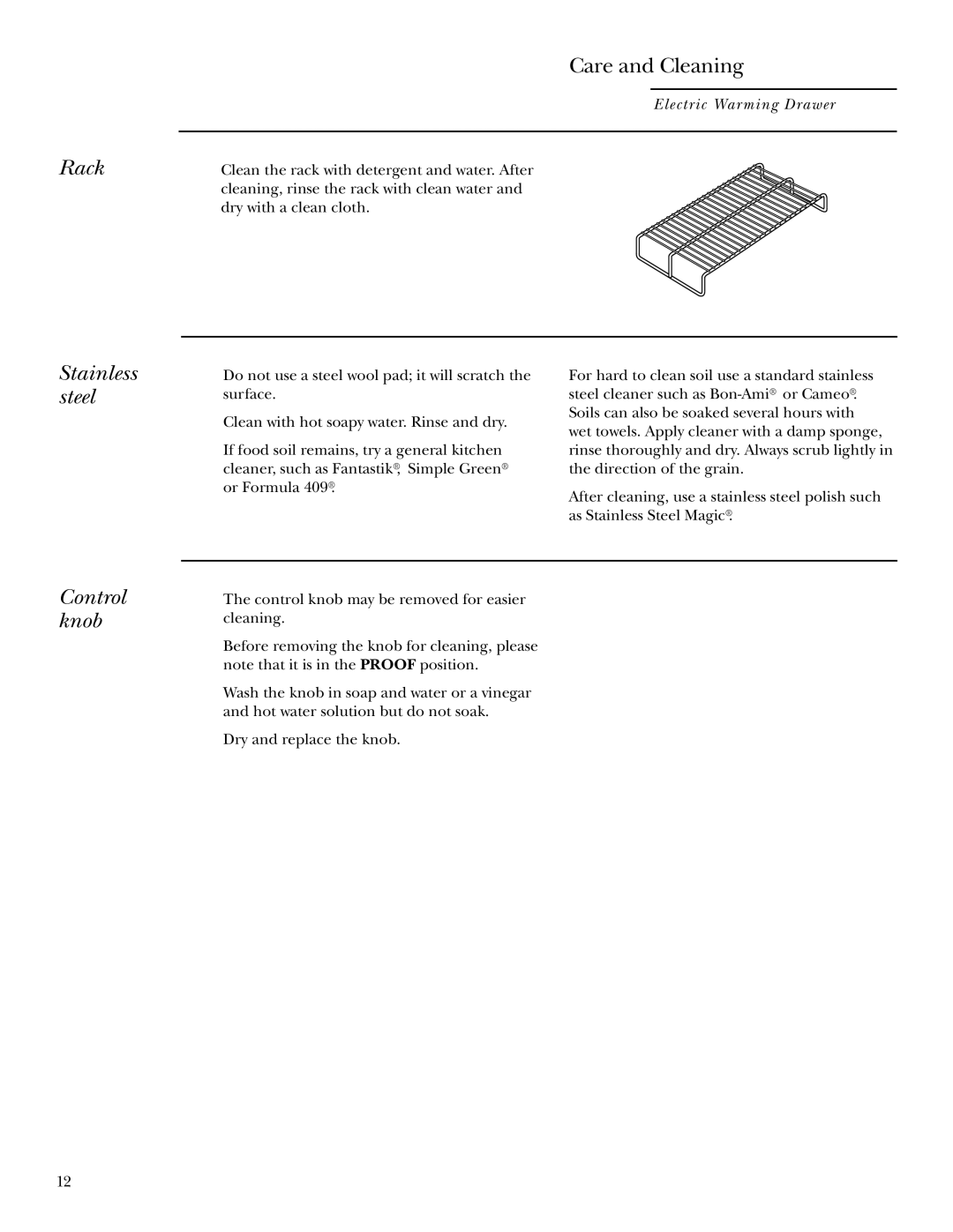 GE ZTD910 owner manual Rack, Stainless steel 