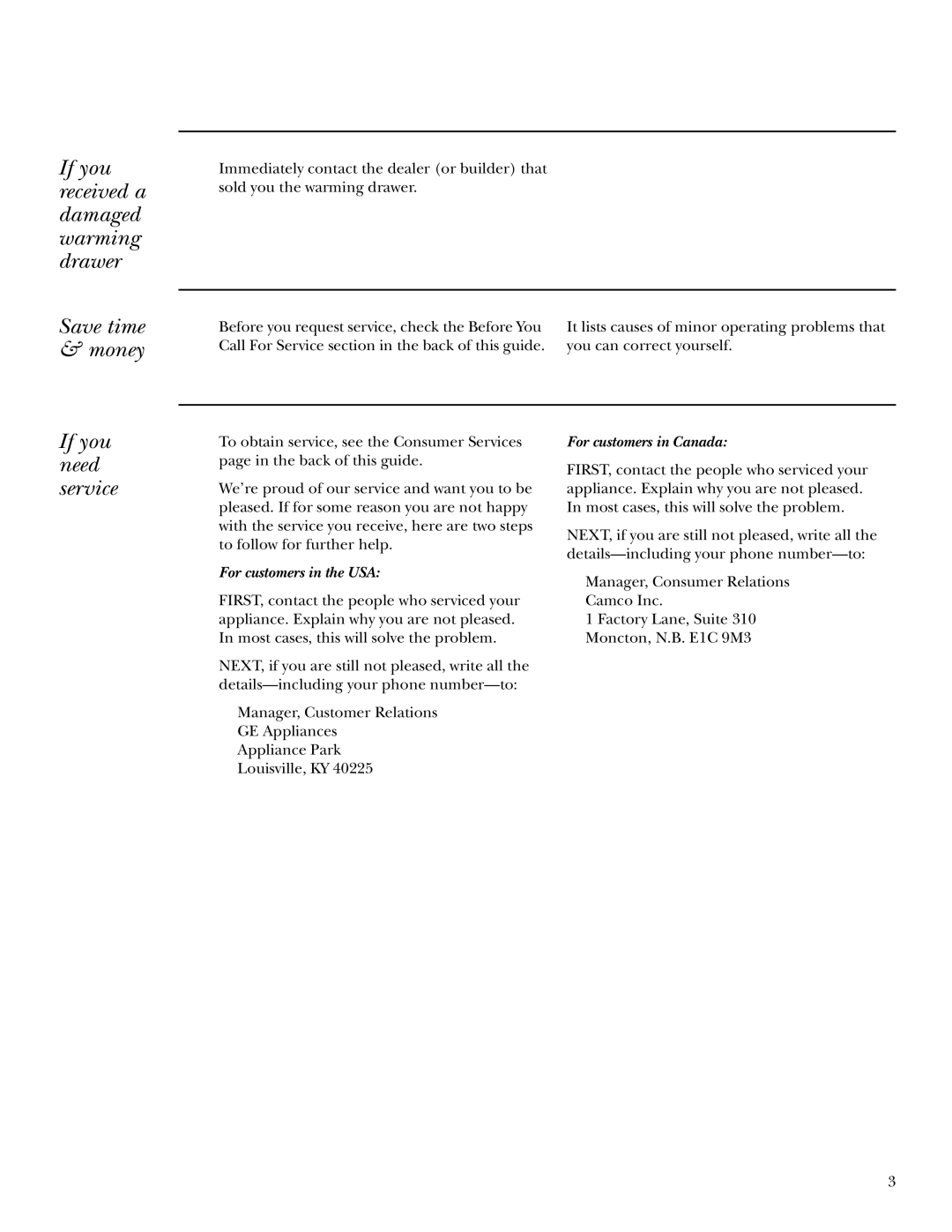 GE ZTD910 owner manual If you received a damaged warming drawer Save time & money, If you need service 