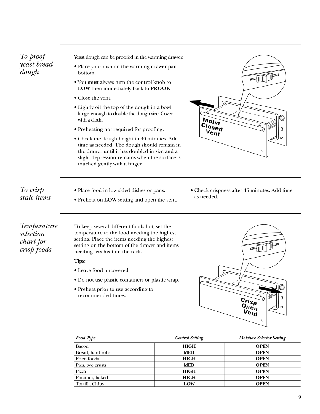 GE ZTD910 owner manual To proof yeast bread dough, Tips 